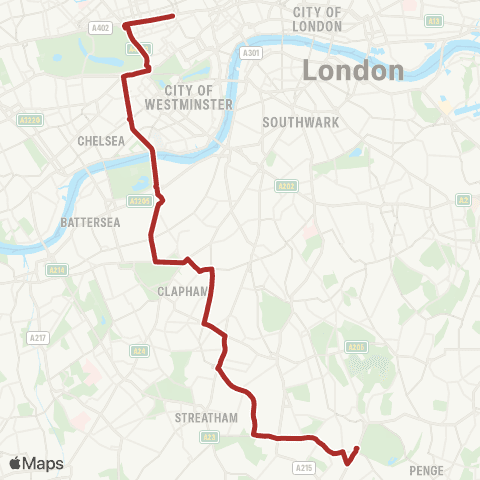 TfL Crystal Palace - Streatham Hill - Clapham Common - Marble Arch - Oxford Circus map