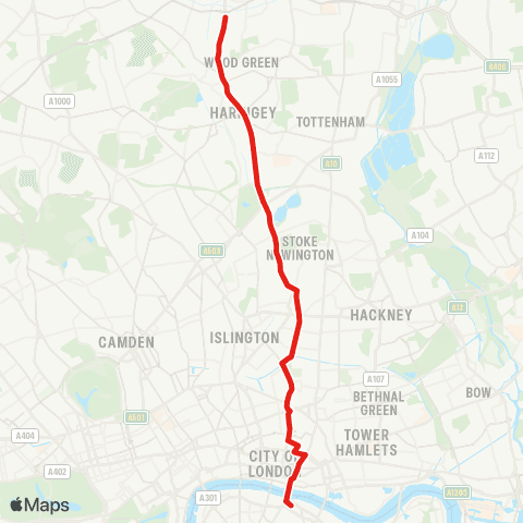 TfL Palmers Green - Wood Green - Manor House - Newington Green - London Bridge map
