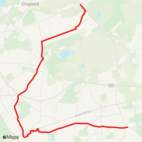 TfL Becontree Heath - Ilford - Gants Hill - Barkingside - Chigwell Row map