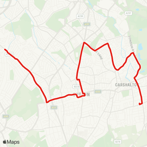 TfL Wallington - Wrythe Green - Sutton - Cheam - Worcester Pk map