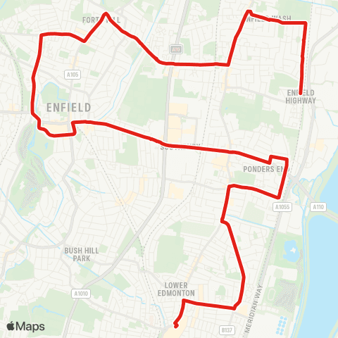 TfL Edmonton Green - Ponders End Sta - Enfield - Forty Hill - Brimsdown map