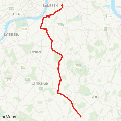 TfL Elephant & Castle - Vauxhall - Brixton - Herne Hill - Norwood Jct map