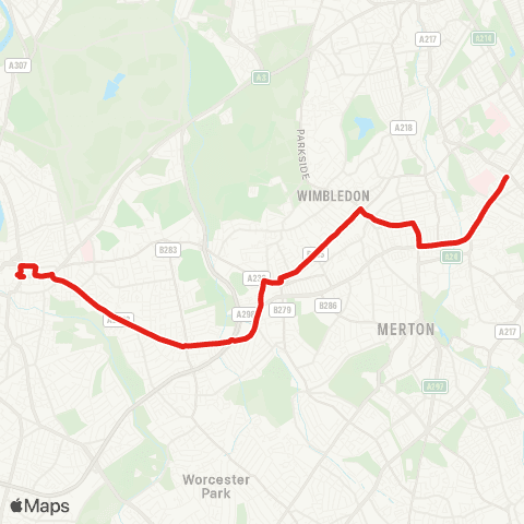 TfL Kingston - Norbiton - New Malden - Shannon Corner - Raynes Pk - Wimbledon - S Wimbledon - Colliers Wood - Tooting Bway map