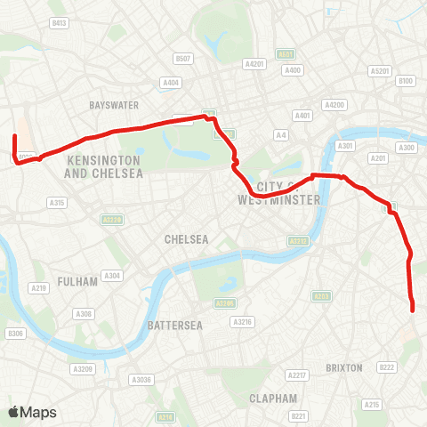 TfL Camberwell Green - Elephant & Castle - Victoria - Notting Hill Gate - White City map