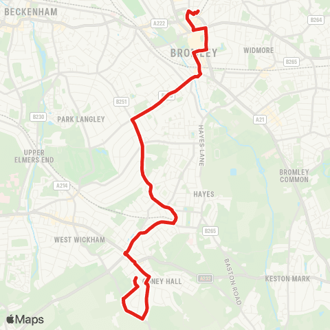 TfL Bromley N - Bromley S - Pickhurst Ln - Hayes Sta - Coney Hall map