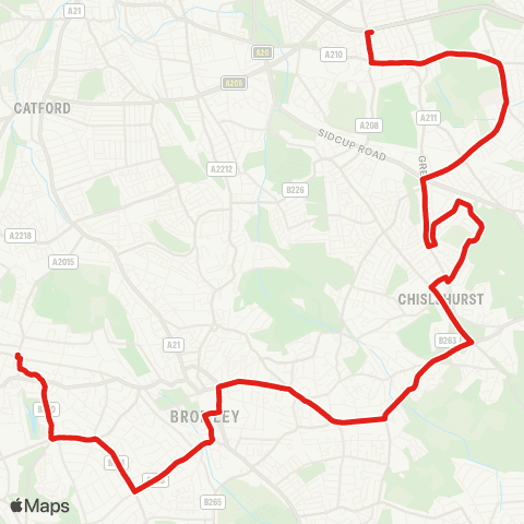TfL Beckenham Jct - Pk Langley - Bromley - Chislehurst - Eltham Sta map