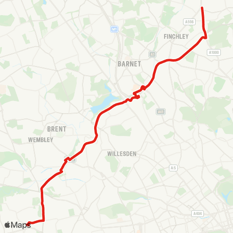 TfL Ealing Bway - Hanger Ln - Stonebridge Pk - Brent Cross - N Finchley, Tally Ho! map