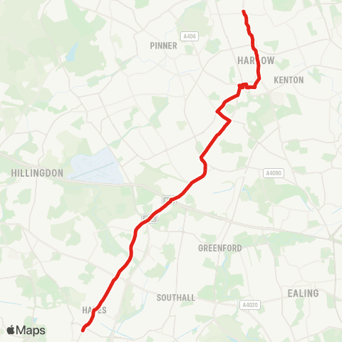 TfL Hayes & Harlington Sta - Northolt - S Harrow - Harrow - Harrow Weald, Bus Garage map