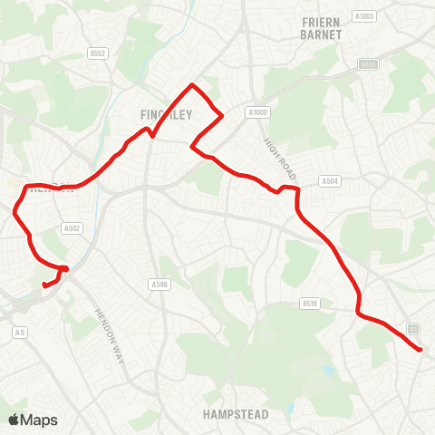TfL Brent Cross - Hendon Central - Finchley Central - Highgate - Archway map