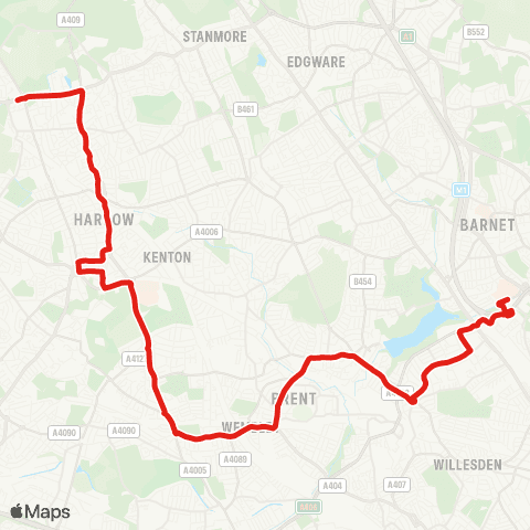 TfL Harrow Weald - Harrow - Wembley - Neasden - Brent Cross map