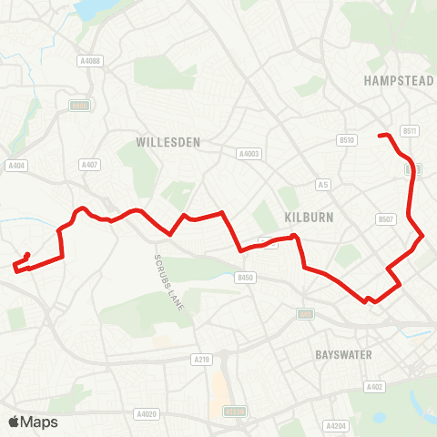 TfL Central Middlesex Hosp - Harlesden - Kensal Rise - Swiss Cottage - Finchley Rd, 02 Ctr map