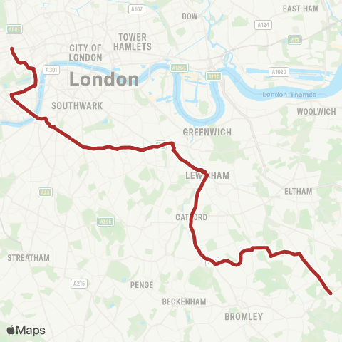TfL Oxford Circus - Westminster - Peckham - Catford - Chislehurst, War Mem map