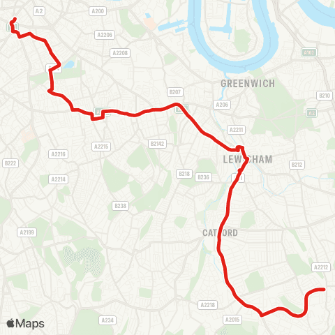TfL Grove Pk - Lewisham - New Cross - Peckham - Elephant & Castle map