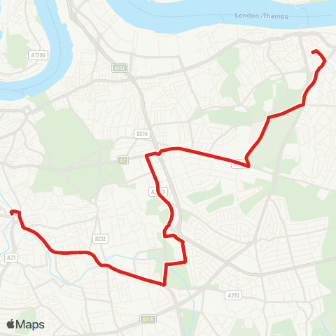 TfL Woolwich - Queen Elizabeth Hosp - Shooters Hill Rd - Kidbrooke - Lewisham Sta map