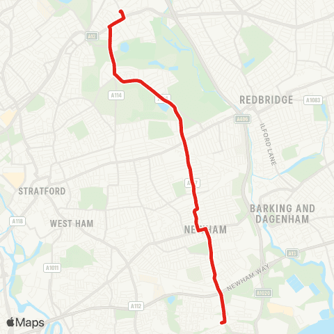 TfL Wanstead - Manor Pk - E Ham - Beckton Sta map