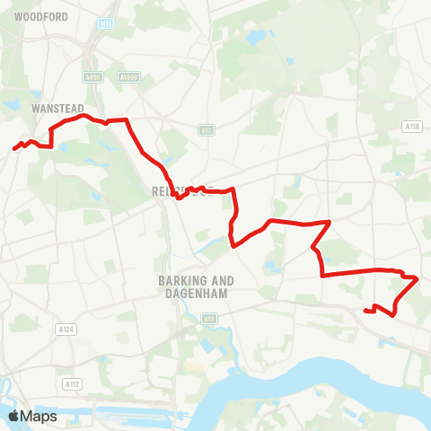 TfL Dagenham, Asda - Becontree - Ilford - Wanstead - Leytonstone map