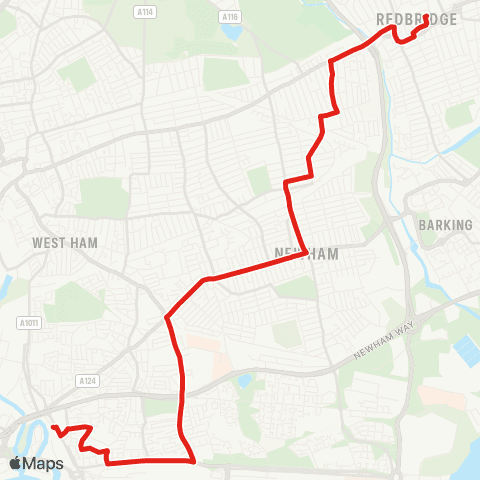TfL Ilford - E Ham - Custom House - Keir Hardie Estate - Canning Town Sta map