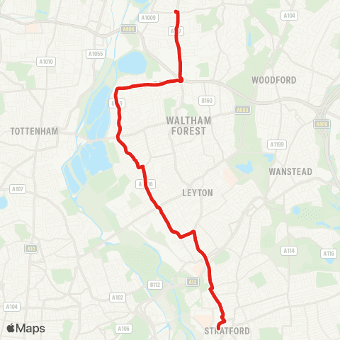TfL Chingford Mt - Blackhorse Rd - Lea Bridge Rd - Leyton - Stratford map