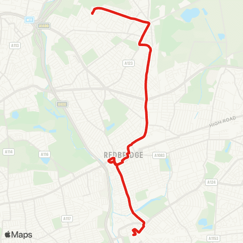 TfL Clayhall, The Glade - Barkingside - Newbury Pk - Ilford - Barking map