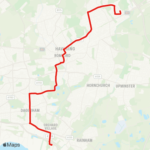 TfL Harold Hill, Dagnam Pk Square - Gallows Corner - Romford - Dagenham Heathway - Beam Pk, Marsh Way Industrial Area map