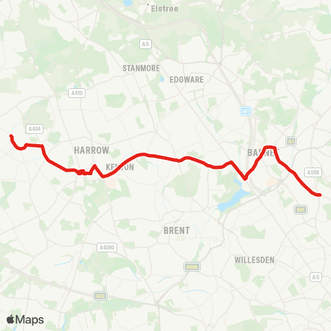 TfL Golders Green - Woodstock - Hendon - W Hendon - Kingsbury - Kenton - Harrow - N Harrow - Pinner map