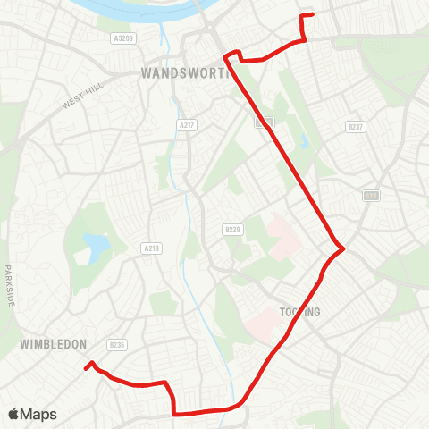 TfL Wimbledon - Colliers Wood - Tooting Bway - Wandsworth Common - Clapham Jct map