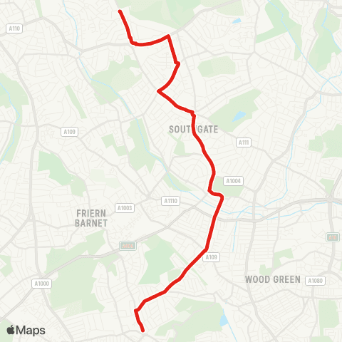 TfL Muswell Hill - Bounds Green - Southgate Green - Reservoir Rd - Cockfosters map