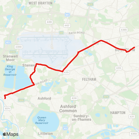 TfL Hounslow - Hatton Cross - Bedfont - Stanwell - Staines map