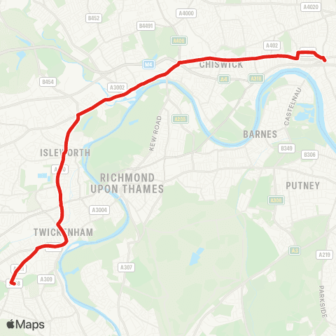 TfL Hammersmith - Brentford - Isleworth - Twickenham - Fulwell map