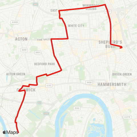 TfL Chiswick, Grove Pk - Turnham Green - Acton Vale - E Acton - Shepherds Bush map