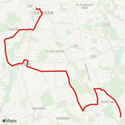TfL Lewisham Sta - Ladywell - Catford - Hither Green - Grove Pk - Grove Pk Cemetery map