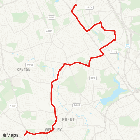 TfL Sudbury Town - Wembley - Kingsbury - Colindale - Edgware map