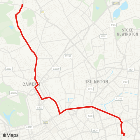 TfL Highgate - Parliament Hill - Camden Town - King's Cross - Moorgate map