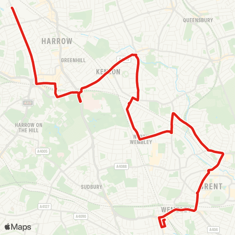 TfL Harrow View, Eastman Village - Harrow - Northwick Pk Hosp - Kenton - S Kenton - Preston Rd - The Av - Wembley Pk - Wembley Central map