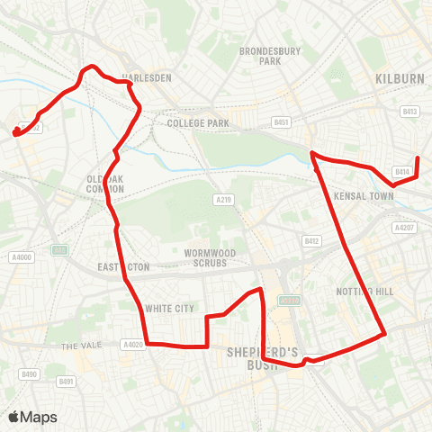 TfL Central Middlesex Hosp - Willesden Jct - White City - Shepherds Bush - Maida Hill, The Chippenham map