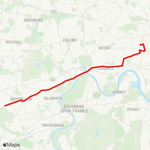 TfL Hounslow Heath - Brentford - Chiswick High Rd - Stamford Brook - White City map