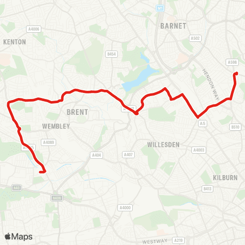 TfL Alperton, Sainsburys - Sudbury - N Wembley - Blackbird Cross - Neasden - Cricklewood - Childs Hill - Golders Green map