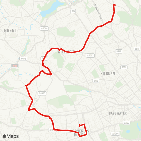 TfL White City - E Acton - Pk Royal - Harlesden - Golders Green map