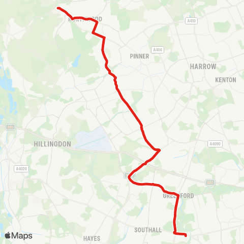 TfL Ealing Hosp - Greenford - Northolt - Northwood Hills - Mt Vernon Hosp map