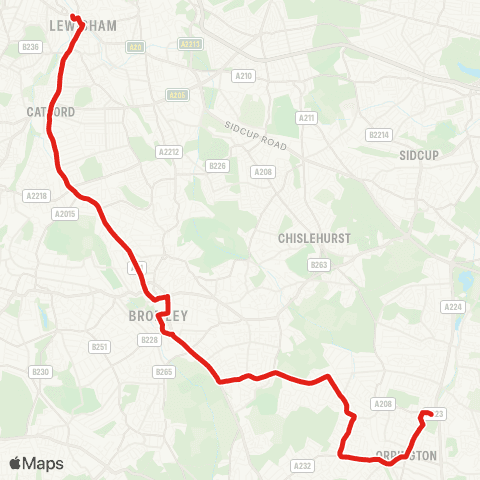 TfL Lewisham Sta - Bellingham - Bromley - Southborough - Orpington, Perry Hall Rd map