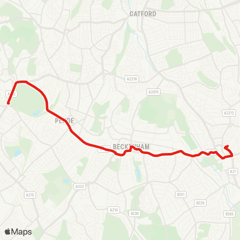 TfL Bromley N - Shortlands - Beckenham - Penge - Crystal Palace map