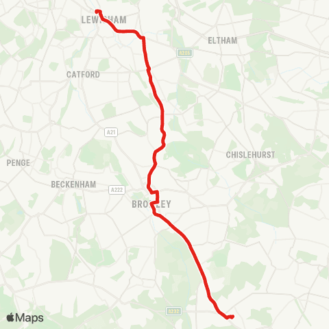 TfL Lewisham Sta - Grove Pk - Plaistow Green - Bromley Town Ctr and S Sta - Princess Royal Hosp map