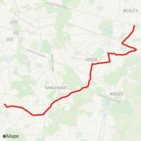 TfL Bexleyheath, Town Ctr - Sidcup - Queen Marys Hosp - Chislehurst Common and Sta - Bromley N map