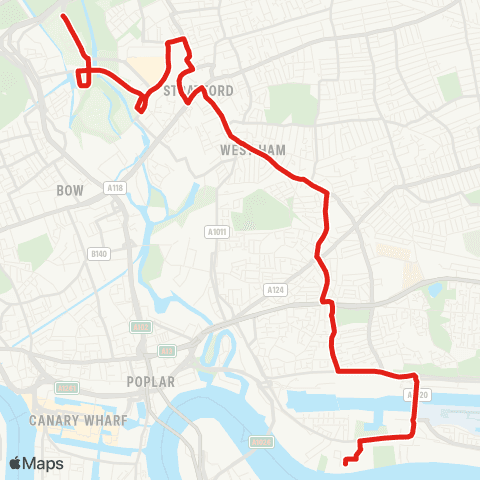 TfL Here E - Stratford City - Stratford - Plaistow - Custom House - Prince Regent - Pontoon Dock - Silvertown, Royal Wharf map
