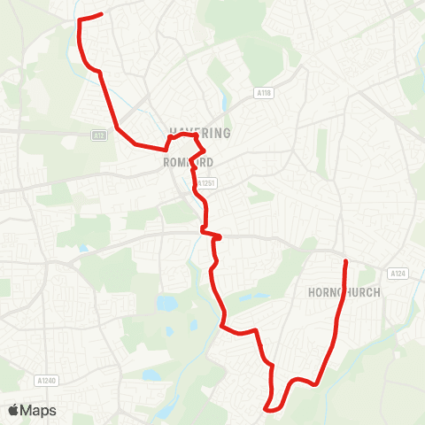 TfL Collier Row - Romford Market - Romford Sta - Roneo Corner - Elm Pk - Airfield Way - Hornchurch Town Ctr map
