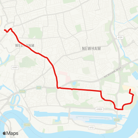 TfL Gallions Reach, Shopping Pk - Beckton - Plaistow - W Ham - Stratford map