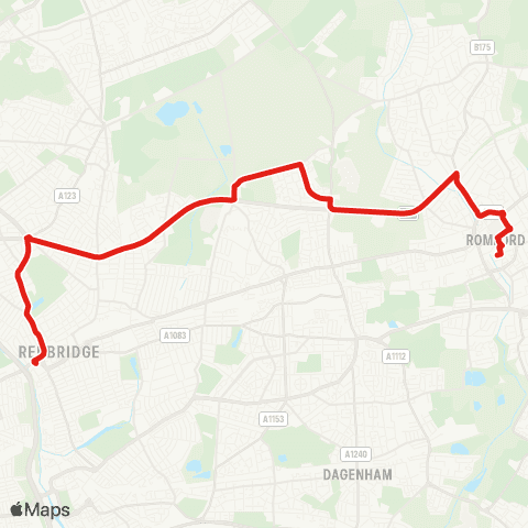 TfL Romford - Marks Gate - Newbury Pk - Gants Hill - Ilford map