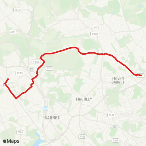 TfL Arnos Grove - Oakleigh Rd S and N - Highwood Hill - Mill Hill Bway - Edgware Sta map