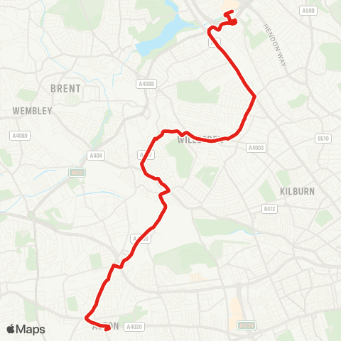 TfL Acton, High St - Horn Ln - N Acton - Harlesden - Church End - Willesden - Cricklewood - Brent Cross, Shopping Ctr map
