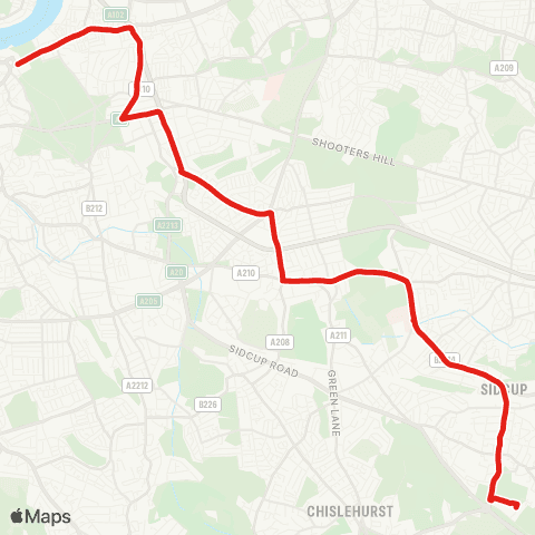 TfL Queen Mary's Hosp - Eltham - Blackheath (Royal Standard) - Westcombe Pk - Greenwich, Cutty Sark map